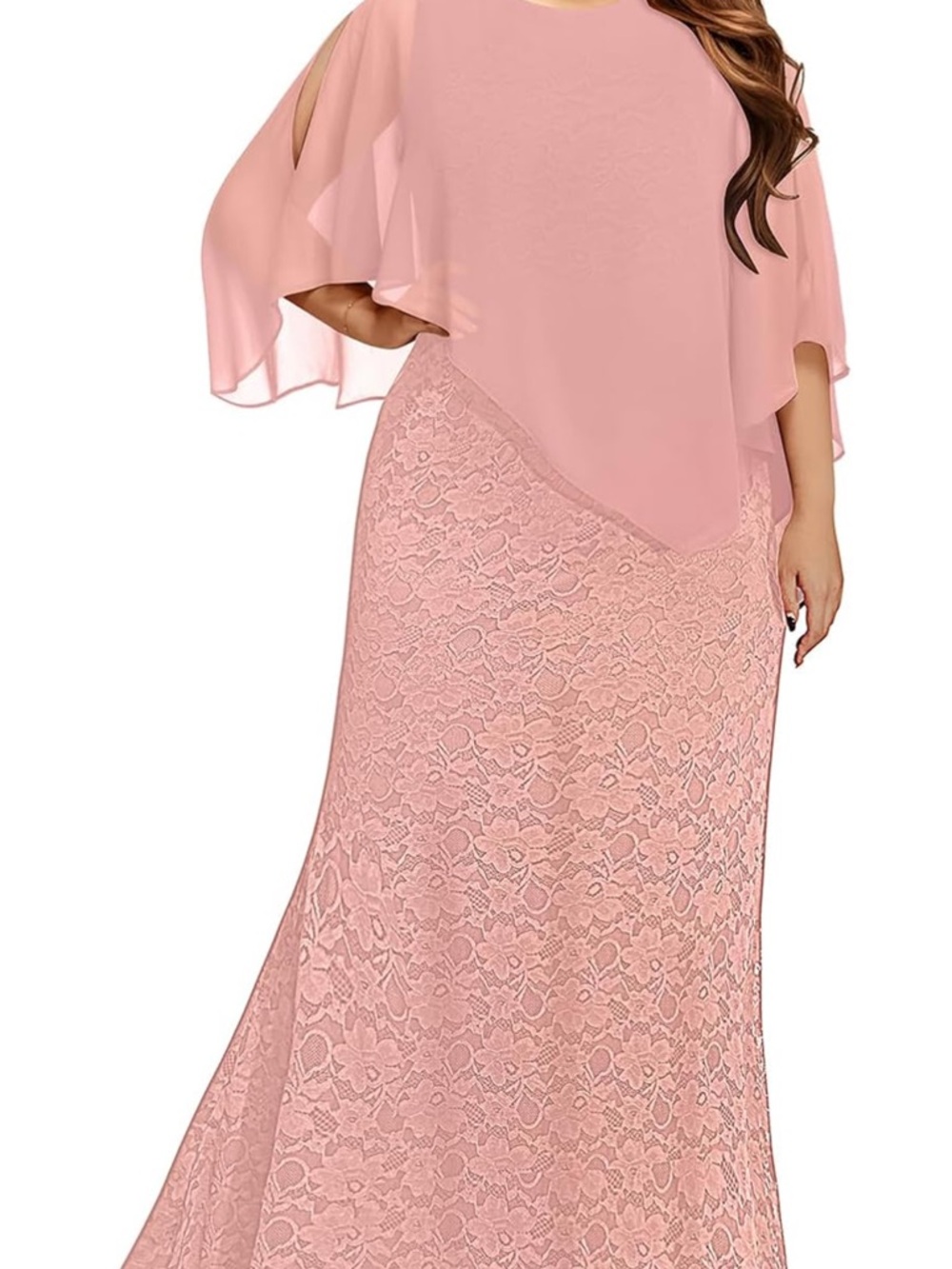 Plus Size Blush Pink Lace Maxi Dress with Chiffon Overlay